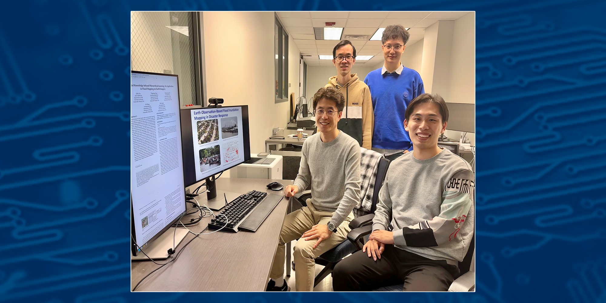 Zhe Jiang, Ph.D. and Zelin Xu (front right), Wenchong He (back left) and Tingsong Xiao (back right)