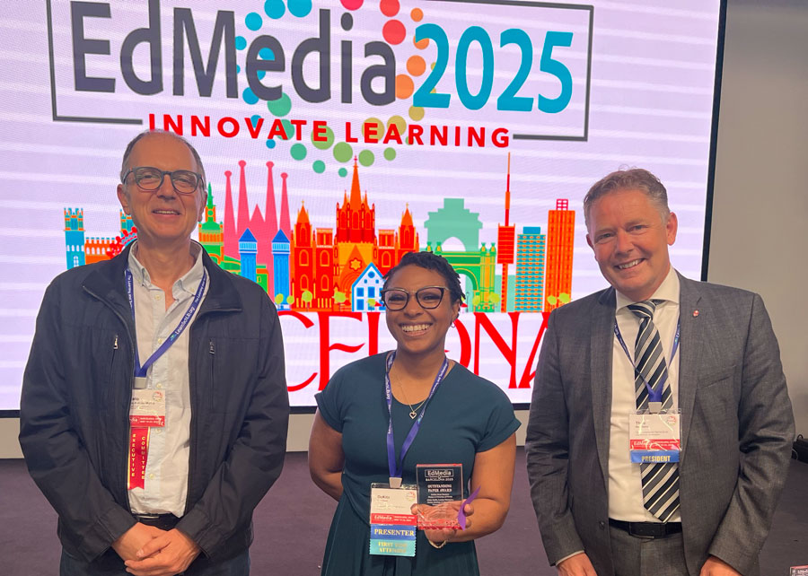 Pictured: (L) Marcelo Fabian Maina, EdMedia Executive Committee (C) DeKita Rembert (R) Theo Bastiaens, EdMedia Committee Chair 