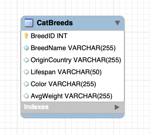An image of an ER Diagram for mt Cat Breeds Table